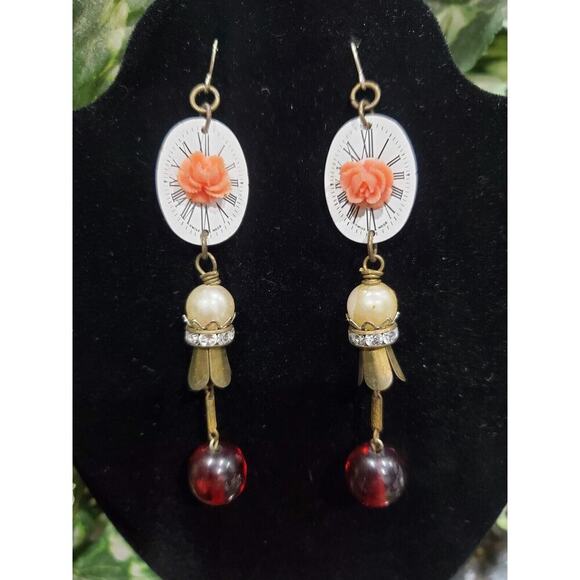 Women's Custom Multicolor Floral With Round Stone Drop Dangle Earrings Set - Picture 6 of 9